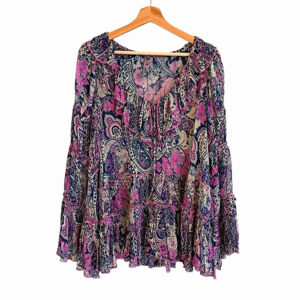 By Anthropologie Ruffled Boho Paisley Peasant Top Size M Whimsigoth Romantic